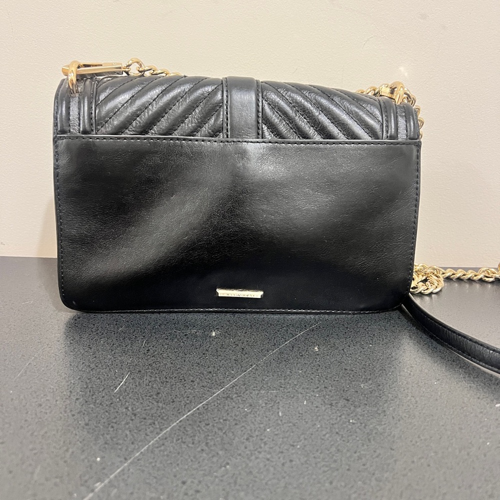 Rebecca Minkoff Chevron Love Leather Black and Gold Crossbody Bag - Picture 2 of 9